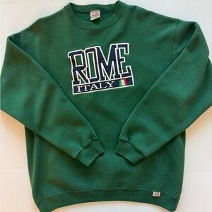 Vintage 90’s Rome Italy Travel Souvenir Pullover Large Green Sweater Sweatshirt